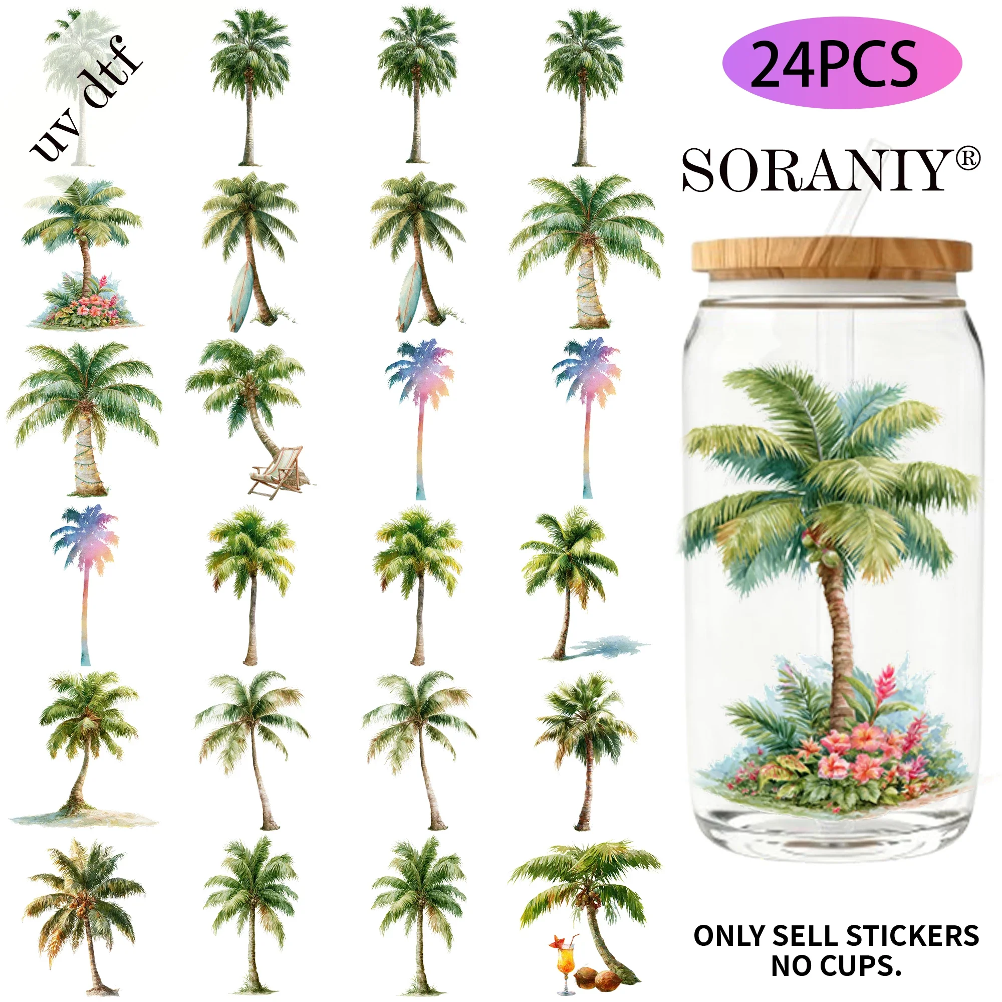 24PCS/Set Palm Tree Watercolor - Rdta Tank Glass ulasan dan harga