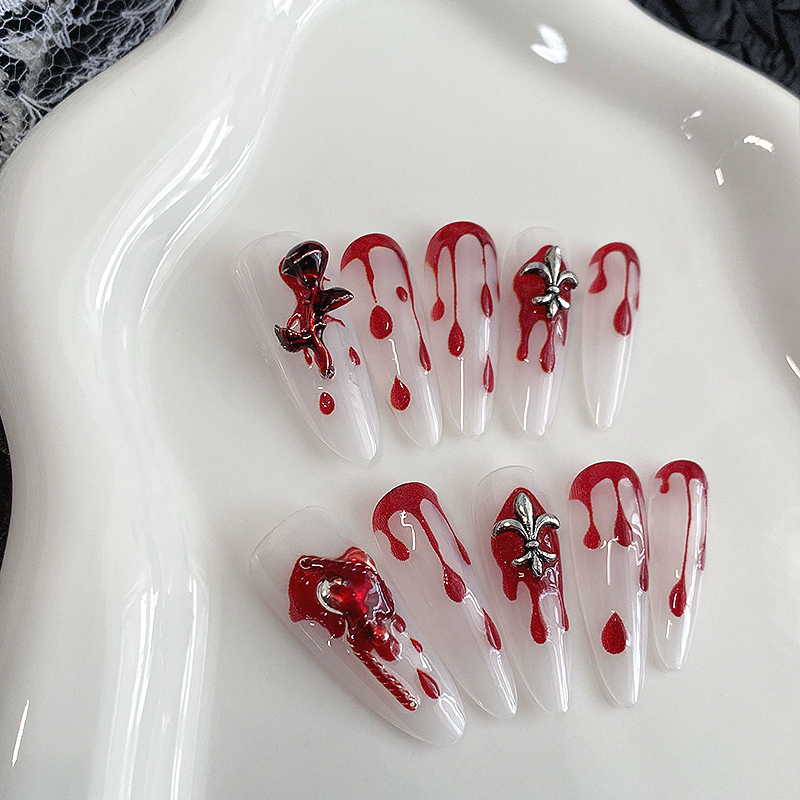 10Pcs Long Almond Press On Nai - Drip Tip Resin ulasan dan harga